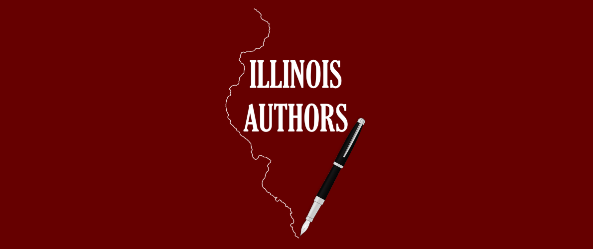 Pen drawing outline of Illinois with words Illinois Authors